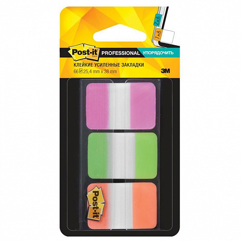 Клейкие закладки Post-it Professional пластиковые 3 цвета по 22 листа 25.4х38 мм в диспенсере     